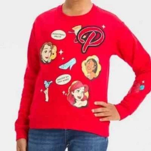 Girls' Disney 100 Princess Retro Reimagined Patch Sweatshirt - Red M - Picture 1 of 1