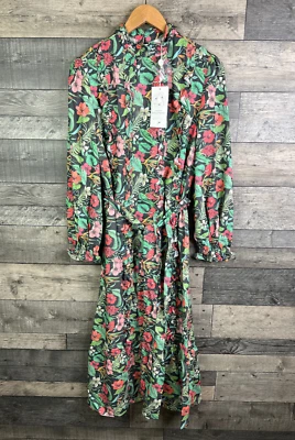 Raishma Studio Midi Dress Size UK 16 Green Pink Floral Boho Long Tiered Puff - Image 1 of 4