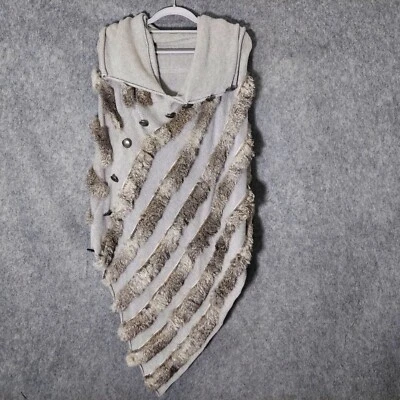 Antonio Melani Sweater M Wool Rabbit Fur Poncho Button Cape Shawl Gray Mob Wife - Image 1 of 4