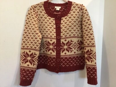 SUNDANCE M Cárdigan Suéter Nórdico Rojo Blanco Copo de Nieve Lana Bld Botón 41” Pecho Foto 1 de 3