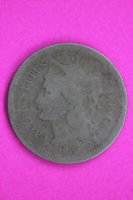 1866 Three 3 Cent Nickel Guaranteed Authentic & Genuine Fast Free Shipping 1539 - Image 1 of 3