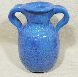 HANDGEFERTIGTE BLAUE KERAMIK URNENVASE 6" DOPPELGRIFF SIGNIERTE KUNST - Bild 1 von 12