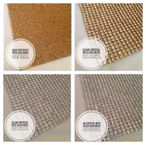 Iron on Hot Fix Chaton Diamante Rhinestone Silver Gold Crystal & AB Strips - Picture 1 of 6