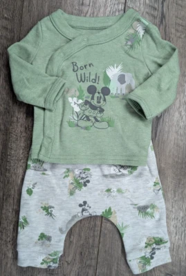 Baby Boy Clothes Disney Baby Newborn Born Wild Green Mickey 2pc Outfit - Image 1 of 4