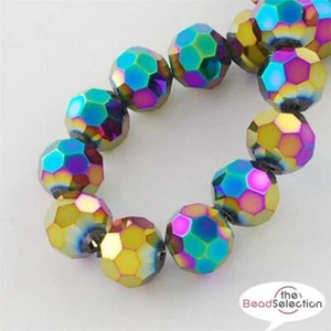 FACETED ROUND CRYSTAL GLASS BEADS 8mm 6mm 4mm METALLIC RAINBOW JEWELLERY MAKING - Picture 1 of 5