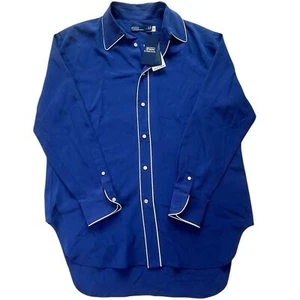 Camisa Blusa Polo Ralph Lauren Manga Larga Talla Mediana Nueva con Etiquetas $348 Azul 100% Seda - Imagen 1 de 10