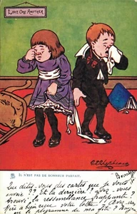 Künstler signiert Il n'est pas de Bonheur Parfait Paar weint Tränen B28 - Bild 1 von 2