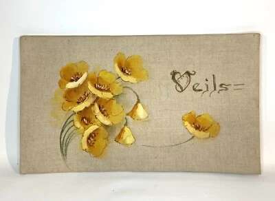 Antique Veil Case / Holder Hand Painted Linen Satin Lining  HTF! - Image 1 of 4