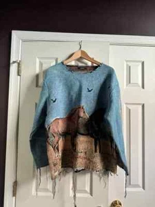 Custom Mustang Horses Western Tapestry Sweater Made in USA Cotton One Size - Picture 1 of 2