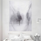 White Tapestry Misty Winter Scenery Print Wall Hanging Decor
