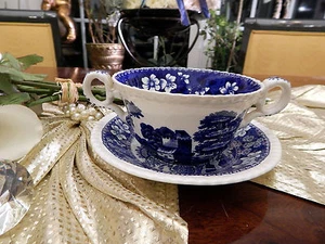 edle hohe Suppentasse mit Untertasse Spode Copeland blue Tower - Bild 1 von 1