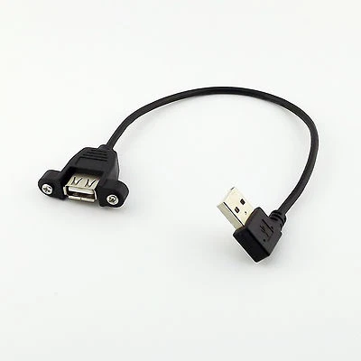 USB 2.0 A Female Panel Mount to USB A Male Right Angle Plug Extension Cable 25cm - Image 1 of 4