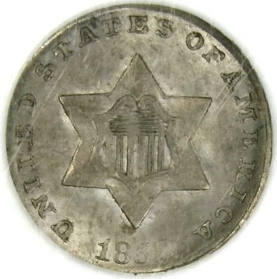 🥶💙🥶😍NGC MS62 1852 THREE CENT SILVER  - Image 1 of 3