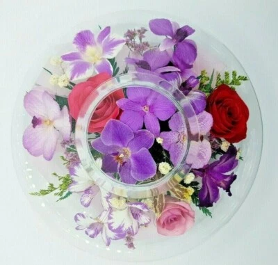 Preserved Real Orchid & Roses Bouquet Flower Seal UFO Glass Forever Lasting Love - Изображение 1 из 4