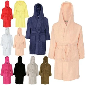 Kids Boys Girls Cotton Soft Terry Hooded Bathrobe Luxury Dressing Gown 2-13 Year - Picture 1 of 42