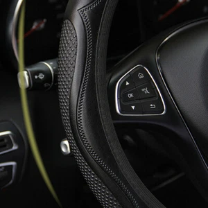 Black Leather Car Steering Wheel Cover Anti-slip Protector For 15" Accessories - Picture 1 of 8
