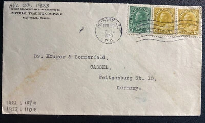 Montreal Canada Imperial Trading Co 1923 cubierta a Cassel Alemania Foto 1 de 2