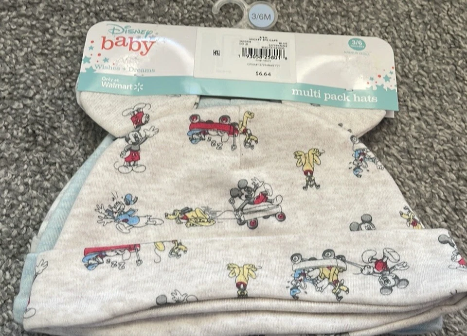 New Disney Baby 3 Pack Baby Boy Mickey Mouse Hats Size: 3-6 Months - Image 1 of 1