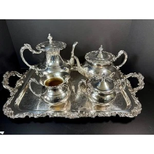 5 pc set Ascot Sheffield Design Community Silverplate Coffee-Tea set w/Tray - Picture 1 of 12
