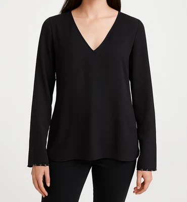 Blusa H&M negra con cuentas cuello en V para mujer talla 4 manga larga elegante top Foto 1 de 4