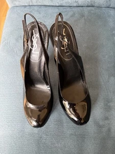 YSL Tribute Black Patent Leather Hidden Platform Slingback Heels Size 41 - Picture 1 of 7