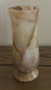 Vaso vintage marmo pietra pesante bocciolo decorazione da collezione beige vorticoso 6” marrone MCM - Foto 1 di 9