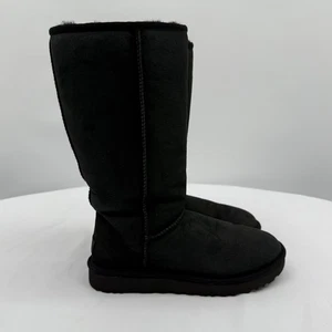UGG Australia Classic Tall II Black Suede Sheepskin Winter Boots W Size 8 EUC - Picture 1 of 13