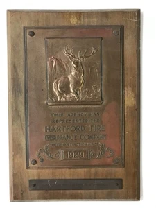 Placa de latón/metal bronce/madera Hartford Fire Insurance Co 8,5"x12,5" Compton Sec - Imagen 1 de 6