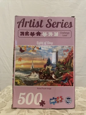  Lighthouse Light of Day Sea Side Sailboat Puzzle Sure Lox 19 x 13  500 piece - Image 1 of 4