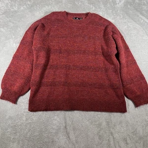 Volcom Sweater Womens XL Red Striped Crewneck Pullover Textured Knit Winter - Picture 1 of 10