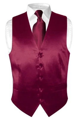 Biagio Men's SILK Dress Vest & NeckTie Solid BURGUNDY Color Neck Tie Set 3XL - Image 1 of 4