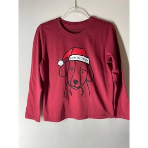 Life is Good Holiday Hund Nikolaus Mütze Langarm rot T-Shirt Weihnachten Jungen XL  - Bild 1 von 4