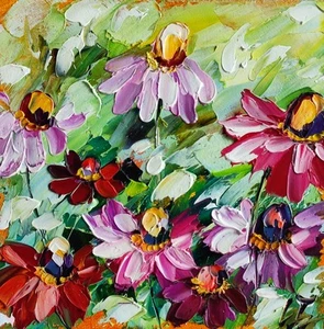 original oil painting Wildflowers Daisy artwork Floral landscape wall art 6*6 in - Picture 1 of 11