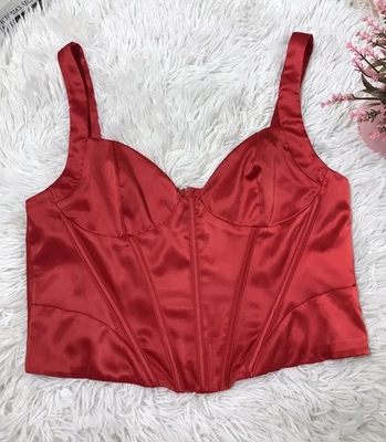 Mujeres Forever 21 Corsé Satinado Camiseta sin Mangas Cami Rojo Lazo Cremalleras Pequeña Camiseta Lencería XL Foto 1 de 4