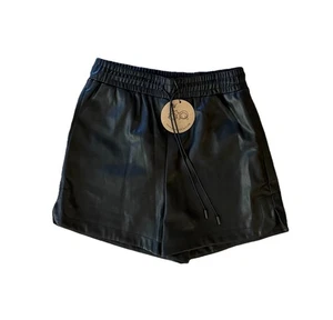 Aaron & Amber NWT Drawstring Vegan Leather Short Small Black Stretch High Waist - Picture 1 of 5