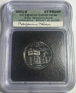 2001-S PROOF KENTUCKY STATEHOOD QUARTER ICG GRADED ARTIST SIGNED - Picture 1 of 2