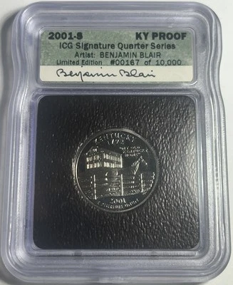 2001-S PROOF KENTUCKY STATEHOOD QUARTER ICG GRADED ARTIST SIGNED   - Image 1 of 2