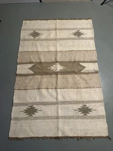 Vintage Saddle Blanket Southwestern design Unbranded Thick Rug Large 42”x62” Tan - Picture 1 of 13