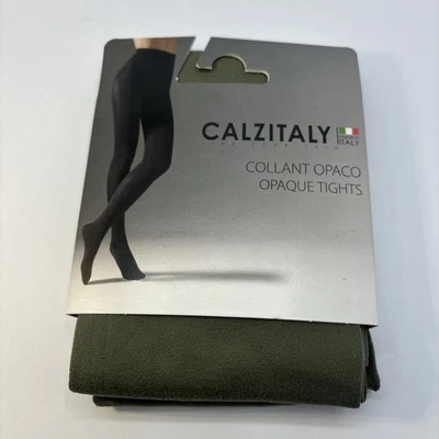 Calzitaly Sheer Opaque Tights 80 Dernier Pantyhose Size Medium Olive Green Color - Image 1 of 3