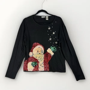 Vintage Y2K Fashion Bug Christmas Sweater Womens XL Santa Sequins - Picture 1 of 7