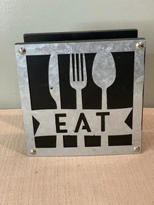 Boston Warehouse Eat Napkin Holder Black MDF Wood And Eat Trim Galvanized Metal - Picture 1 of 7