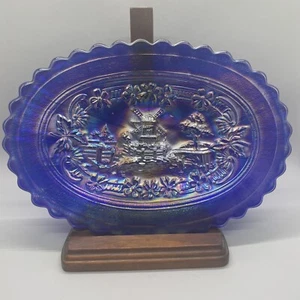 Imperial Glass Windmill Plate Dresser Tray carnival Blue COBALT - Picture 1 of 8