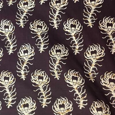 Peacock Feather Fabric Hearts Brown Batik 3.5 Yards Tanzania African Apparel Sew - Image 1 of 4