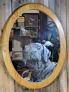 Espejo de pared grabado vintage perro caza labrador retriever con patos 25 x 19 - Imagen 1 de 8