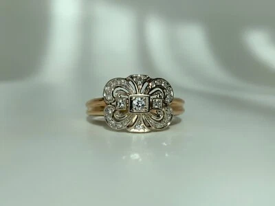 Diamant Ring, besetzt mit 25 Altschliff-Brillanten, 750 Weiß- & Gelbgold, RG 63 - Bild 1 von 4