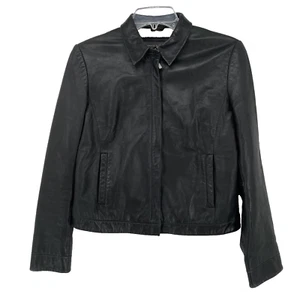 Banana Republic Women's Black Leather Jacket Size Small Cropped Short Sleek - Picture 1 of 18