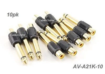 10pk RCA Female Jack to 1/4" Mono Plug Audio Adapter,Gold Plated, AV-A21K-10 - Image 1 of 3