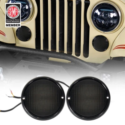 For Jeep CJ-5 CJ-7 CJ-8 76-86 Front Turn Signal Light LED Amber Lamp w/White DRL - Изображение 1 из 4