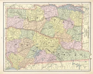 1887 Cram's Karte von New Hampshire + (Vorderseite) und Massachusetts + (Rückseite) - Bild 1 von 2