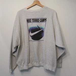 Vintage Nike Black Tag Tennis Camps Do It MADE IN USA grigio grafica girocollo anni 90 L - Foto 1 di 16